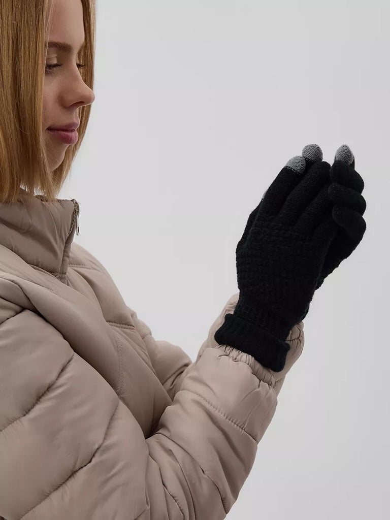 Gants d'hiver femme, tricotés chauds, tactiles, unis et confortables, pour smartphone, modèle Carole - Gants - Noir