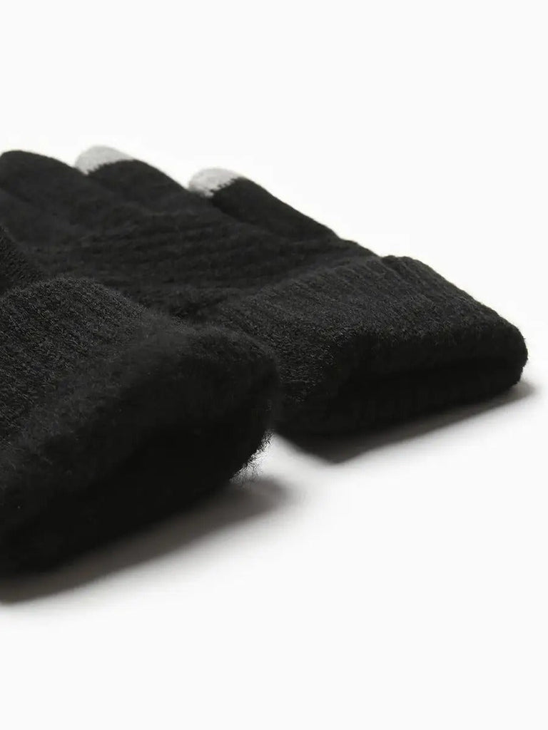 Gants d'hiver femme, tricotés chauds, tactiles, unis et confortables, pour smartphone, modèle Carole - Gants - Noir