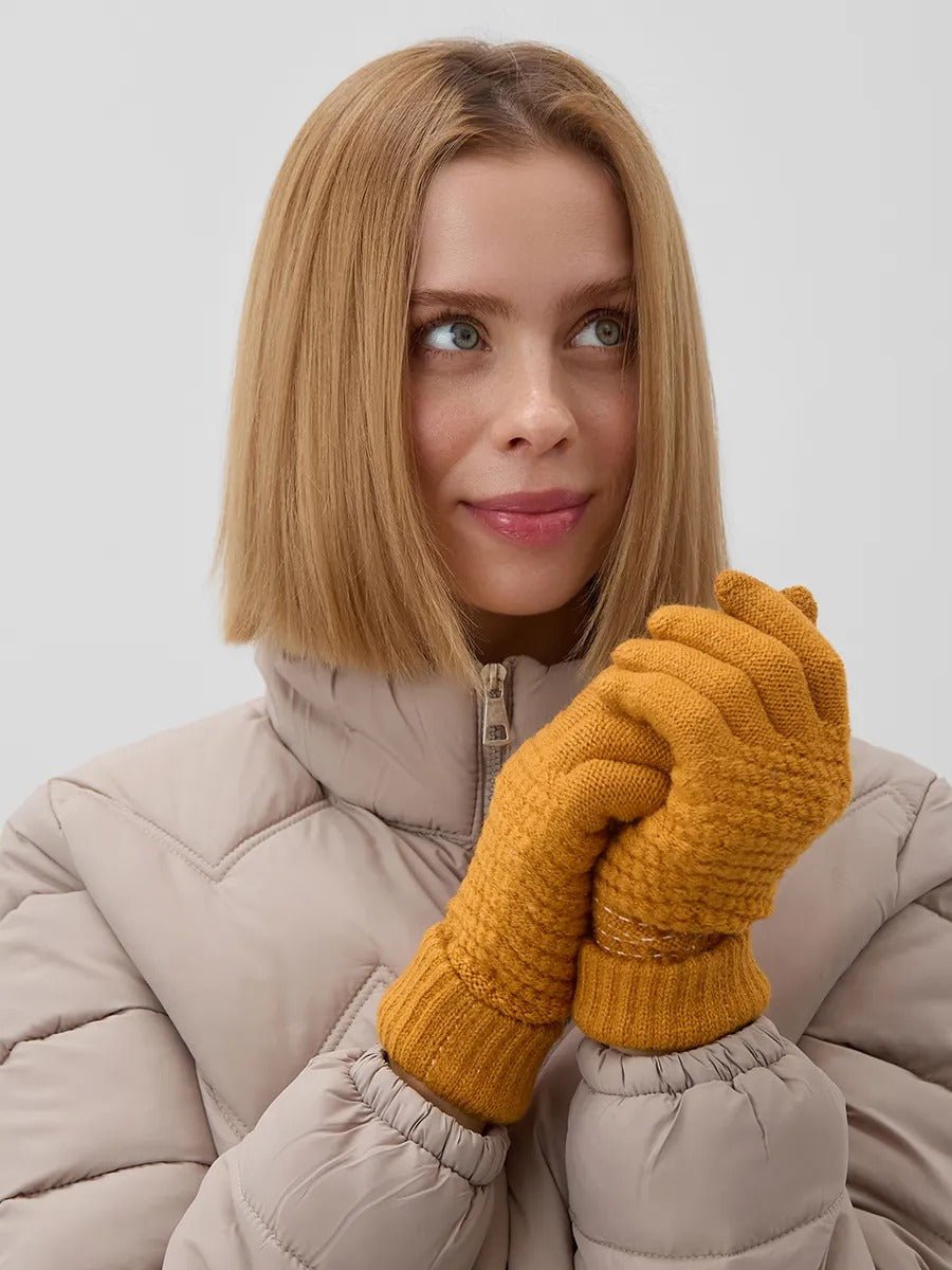 Gants d'hiver femme, tricotés chauds, tactiles, unis et confortables, pour smartphone, modèle Carole - Gants - Moutarde