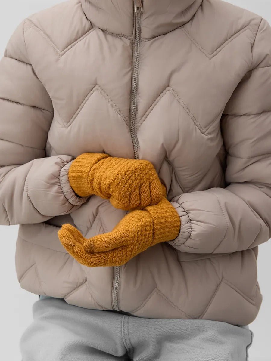 Gants d'hiver femme, tricotés chauds, tactiles, unis et confortables, pour smartphone, modèle Carole - Gants - Moutarde