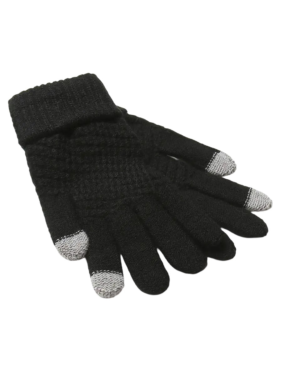 Gants d'hiver femme, tricotés chauds, tactiles, unis et confortables, pour smartphone, modèle Carole - Gants - Noir