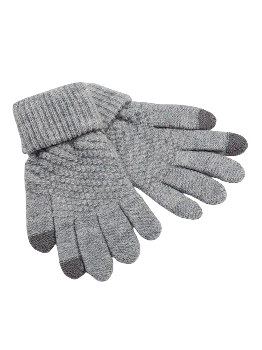 Gants d'hiver femme, tricotés chauds, tactiles, unis et confortables, pour smartphone, modèle Carole - Gants - Gris