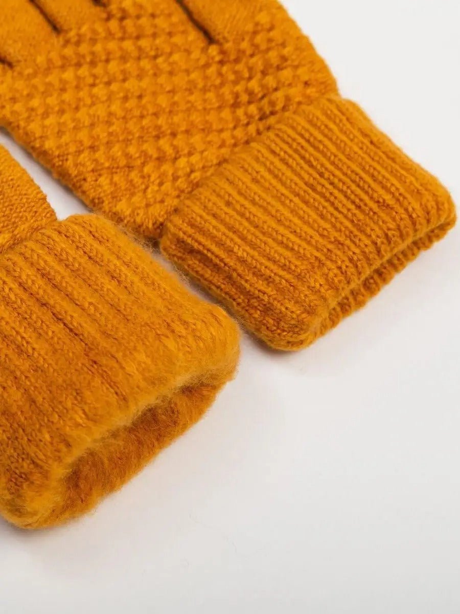 Gants d'hiver femme, tricotés chauds, tactiles, unis et confortables, pour smartphone, modèle Carole - Gants - Moutarde