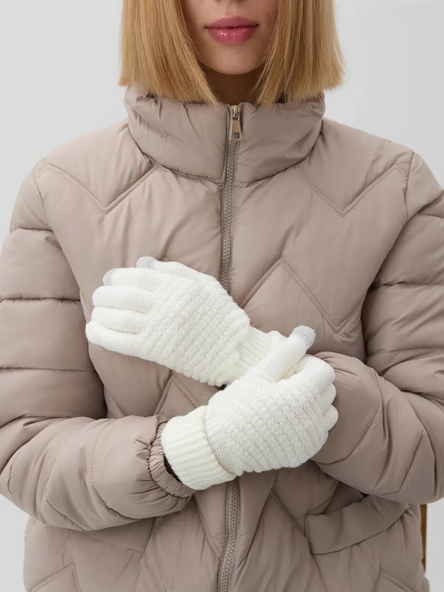 Gants d'hiver femme, tricotés chauds, tactiles, unis et confortables, pour smartphone, modèle Carole - Gants - Blanc