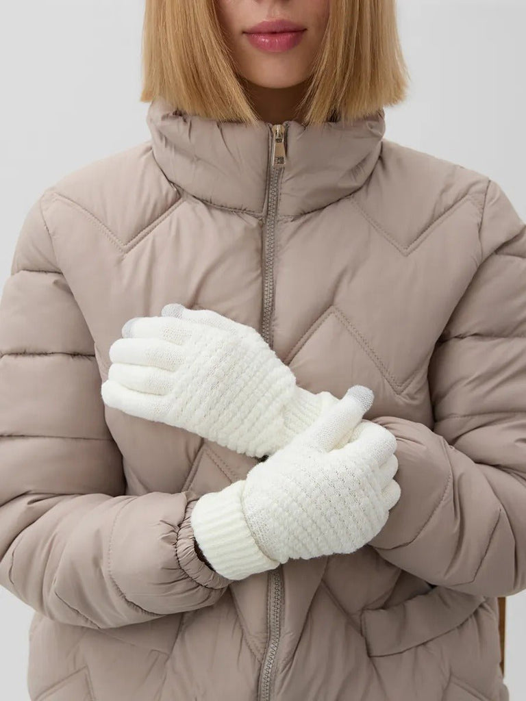 Gants d'hiver femme, tricotés chauds, tactiles, unis et confortables, pour smartphone, modèle Carole - Gants - Blanc