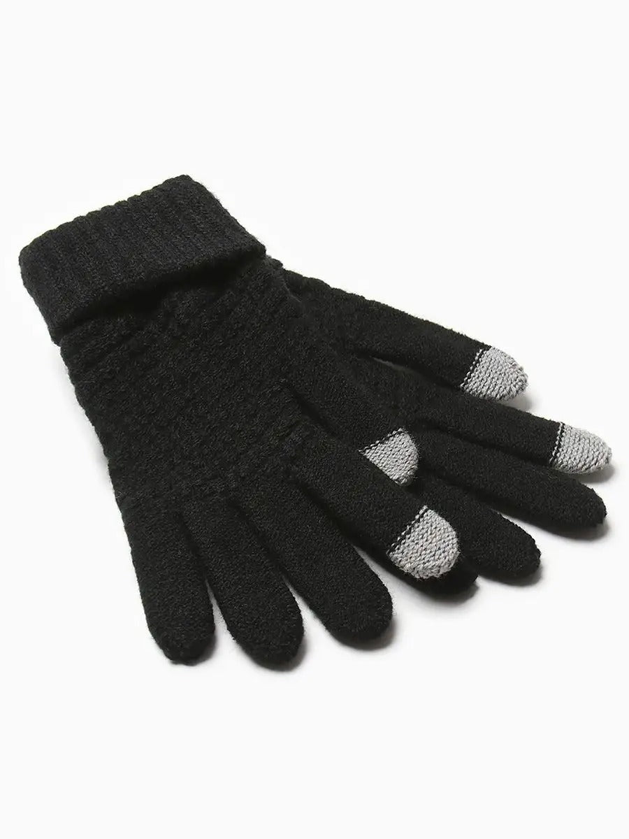Gants d'hiver femme, tricotés chauds, tactiles, unis et confortables, pour smartphone, modèle Carole - Gants - Noir