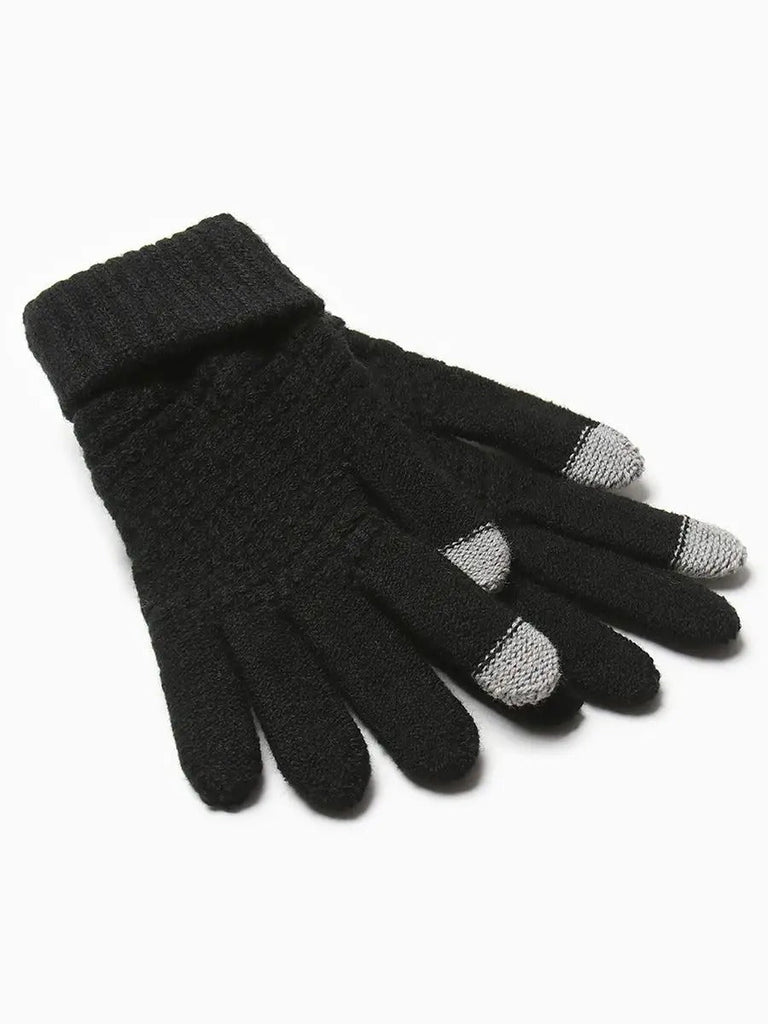 Gants d'hiver femme, tricotés chauds, tactiles, unis et confortables, pour smartphone, modèle Carole - Gants - Noir