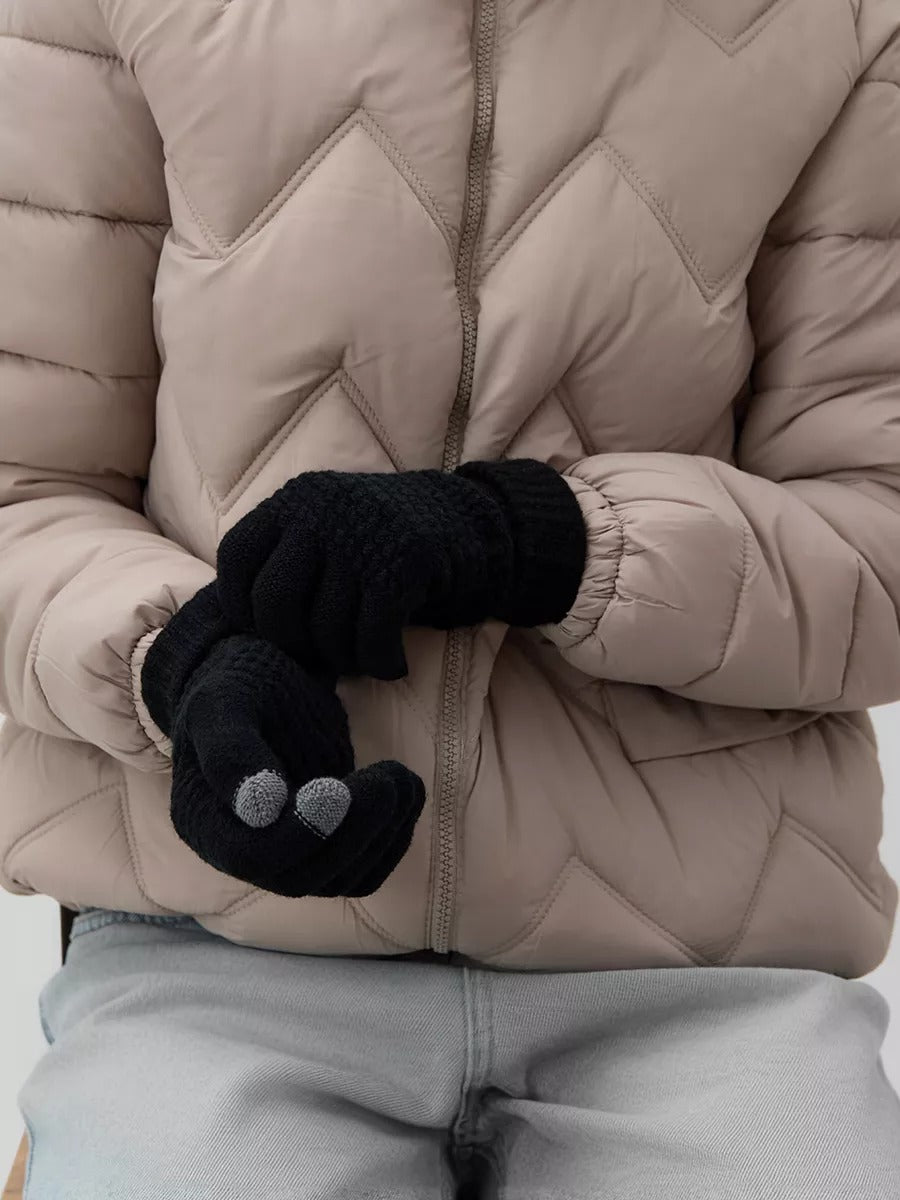 Gants d'hiver femme, tricotés chauds, tactiles, unis et confortables, pour smartphone, modèle Carole - Gants - Noir