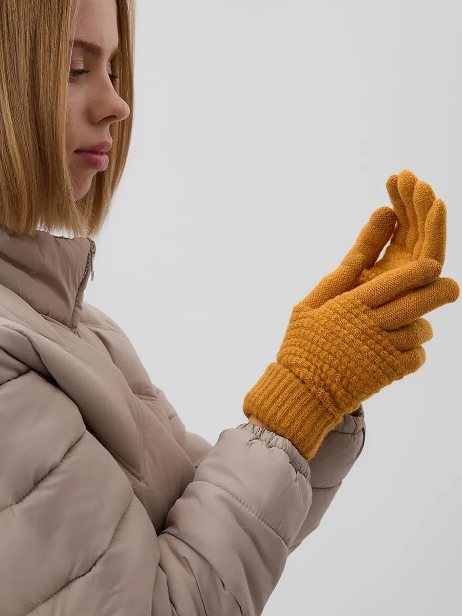Gants d'hiver femme, tricotés chauds, tactiles, unis et confortables, pour smartphone, modèle Carole - Gants - Moutarde