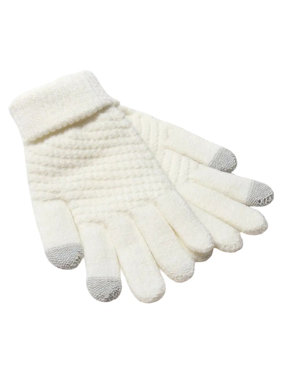 Gants d'hiver femme, tricotés chauds, tactiles, unis et confortables, pour smartphone, modèle Carole - Gants - Blanc