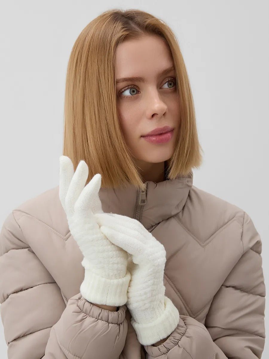 Gants d'hiver femme, tricotés chauds, tactiles, unis et confortables, pour smartphone, modèle Carole - Gants - Blanc