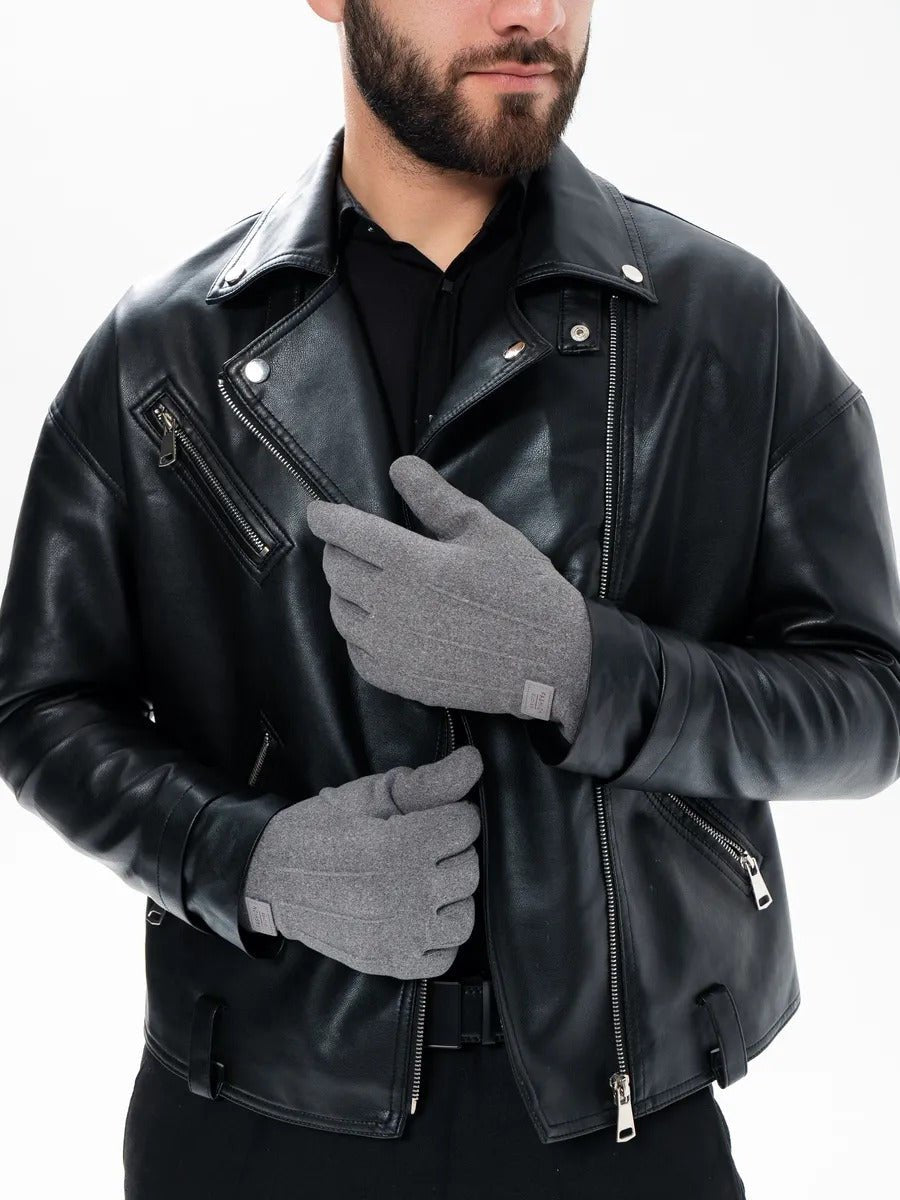 Gants d'hiver homme, tactiles, chauds en polyester, doublés en velours, résiste au froid, modèle Yann - Gants - Gris