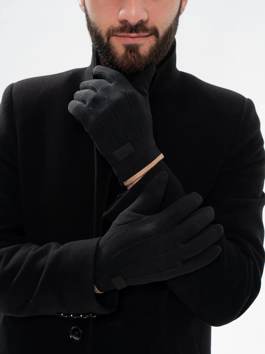 Gants d'hiver homme, tactiles, chauds en polyester, doublés en velours, résiste au froid, modèle Yann - Gants - Noir