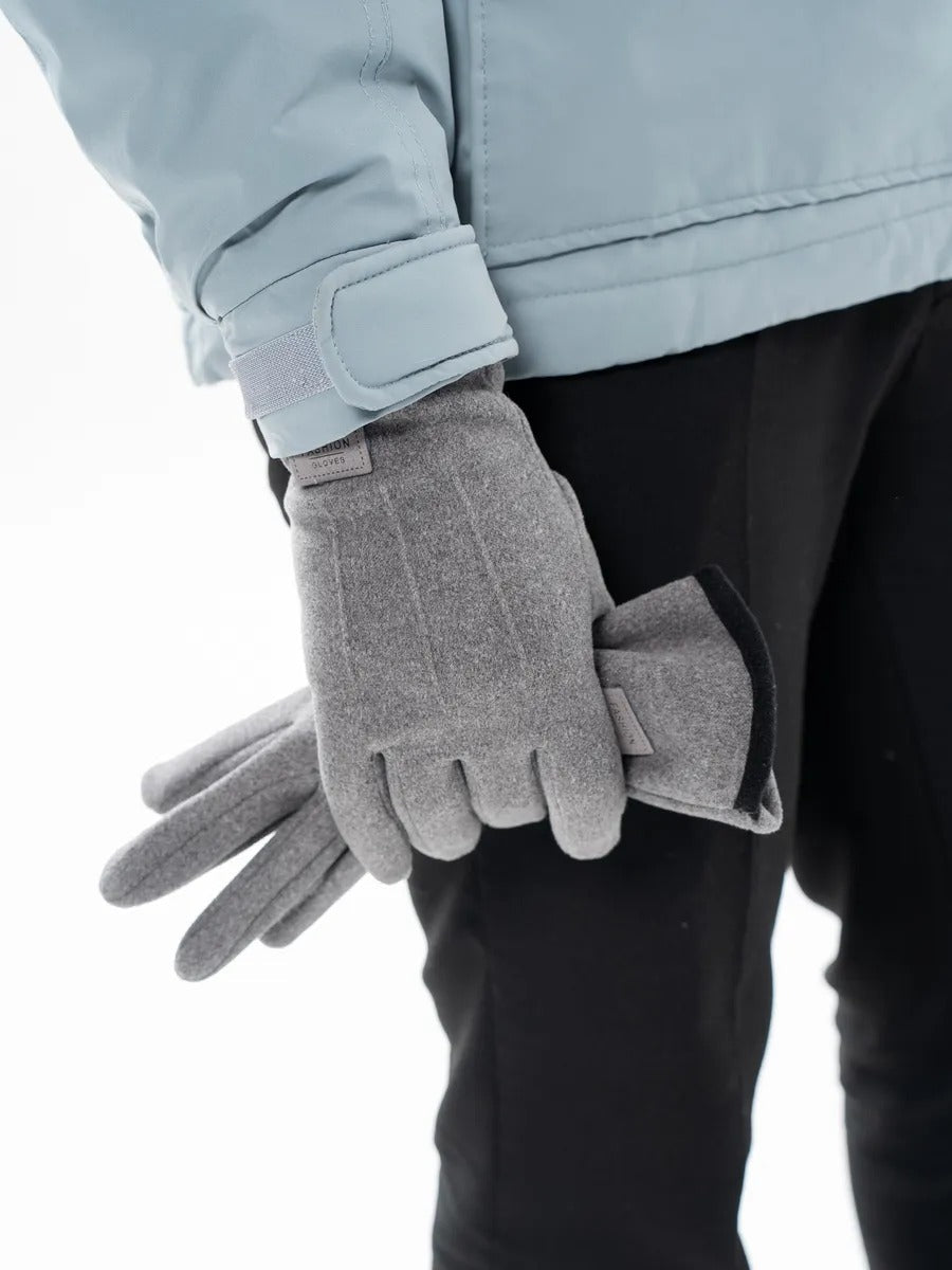 Gants d'hiver homme, tactiles, chauds en polyester, doublés en velours, résiste au froid, modèle Yann - Gants - Gris