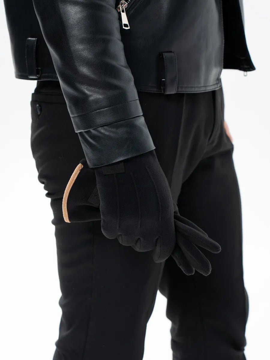 Gants d'hiver homme, tactiles, chauds en polyester, doublés en velours, résiste au froid, modèle Yann - Gants - Noir