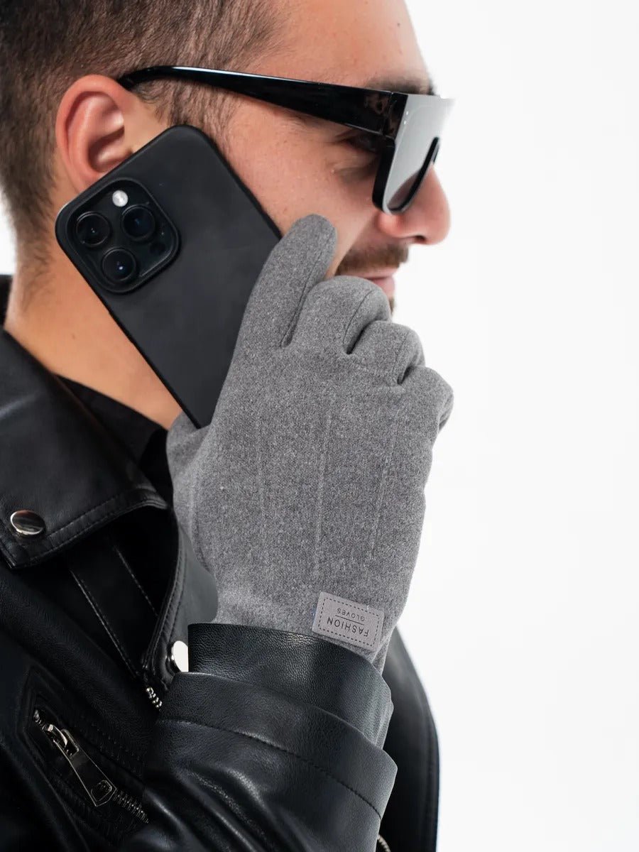Gants d'hiver homme, tactiles, chauds en polyester, doublés en velours, résiste au froid, modèle Yann - Gants - Gris