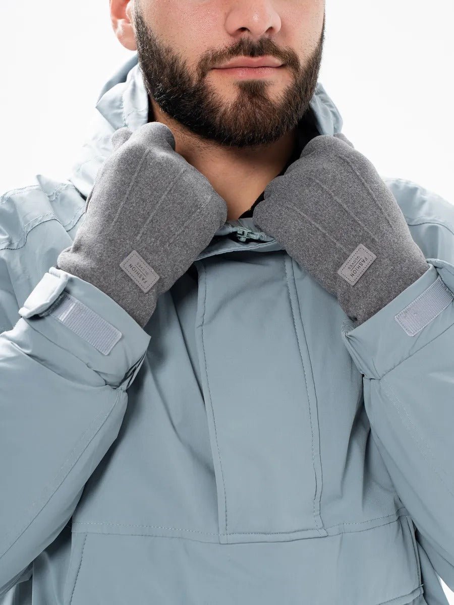 Gants d'hiver homme, tactiles, chauds en polyester, doublés en velours, résiste au froid, modèle Yann - Gants - Gris