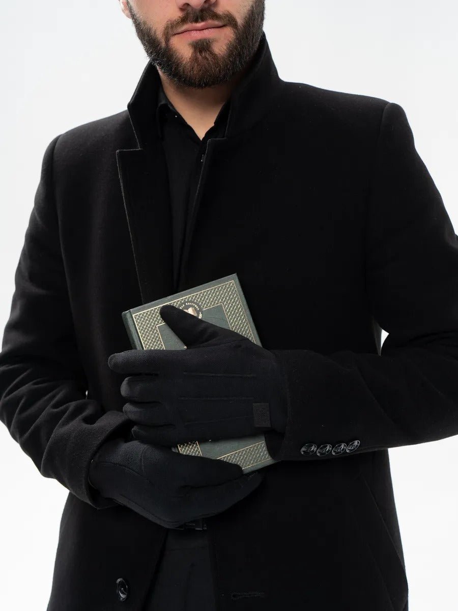 Gants d'hiver homme, tactiles, chauds en polyester, doublés en velours, résiste au froid, modèle Yann - Gants - Noir