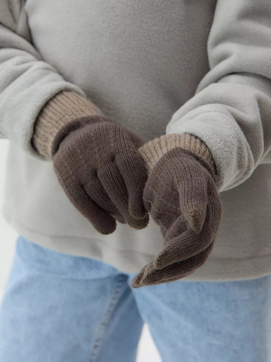Gants d’hiver tactile, tricot femme, chauds et doux, hiver confort, look simple et chaleureux, modèle Loïs - Gants - Marron