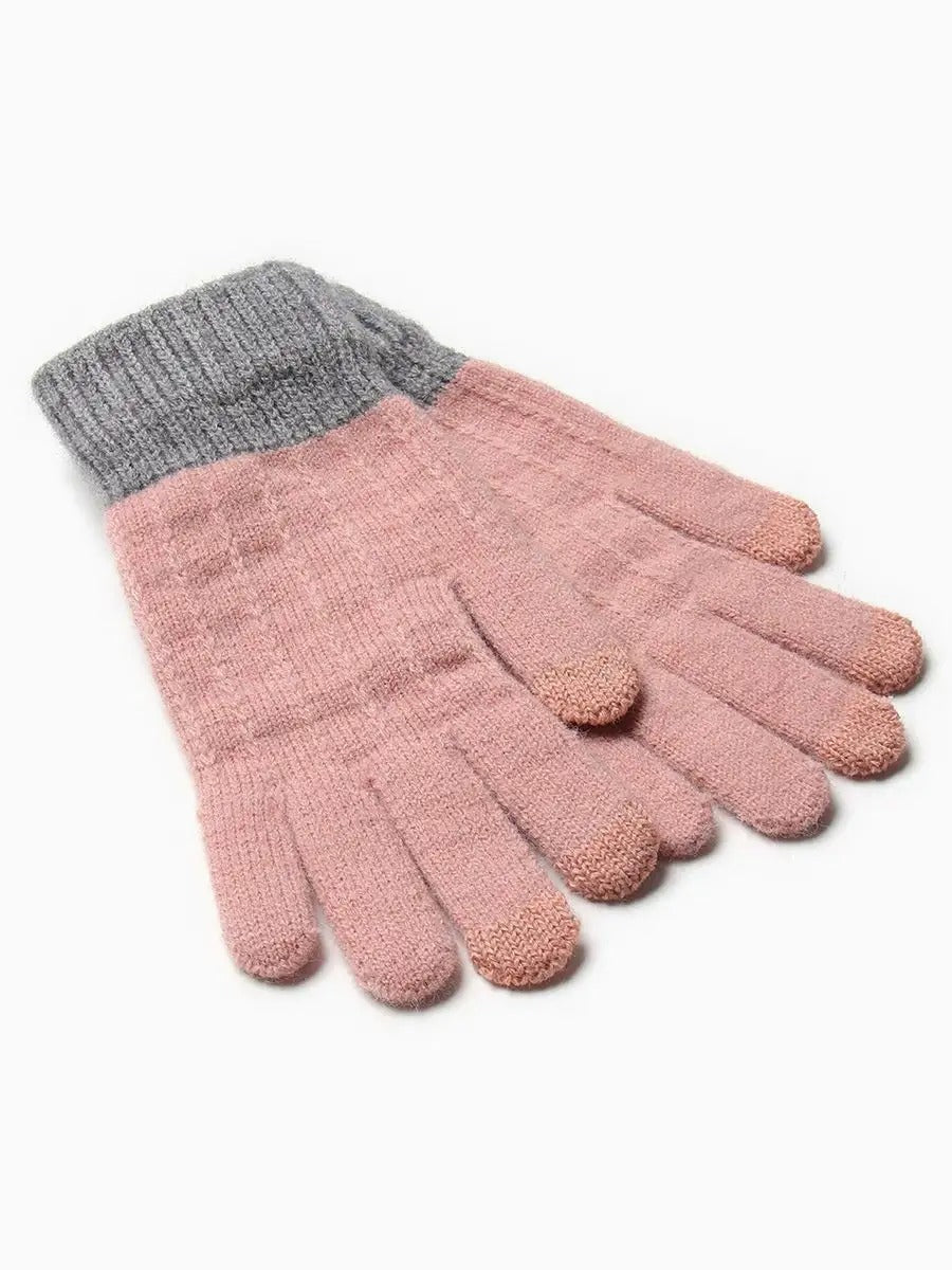 Gants d’hiver tactile, tricot femme, chauds et doux, hiver confort, look simple et chaleureux, modèle Loïs - Gants - Rose