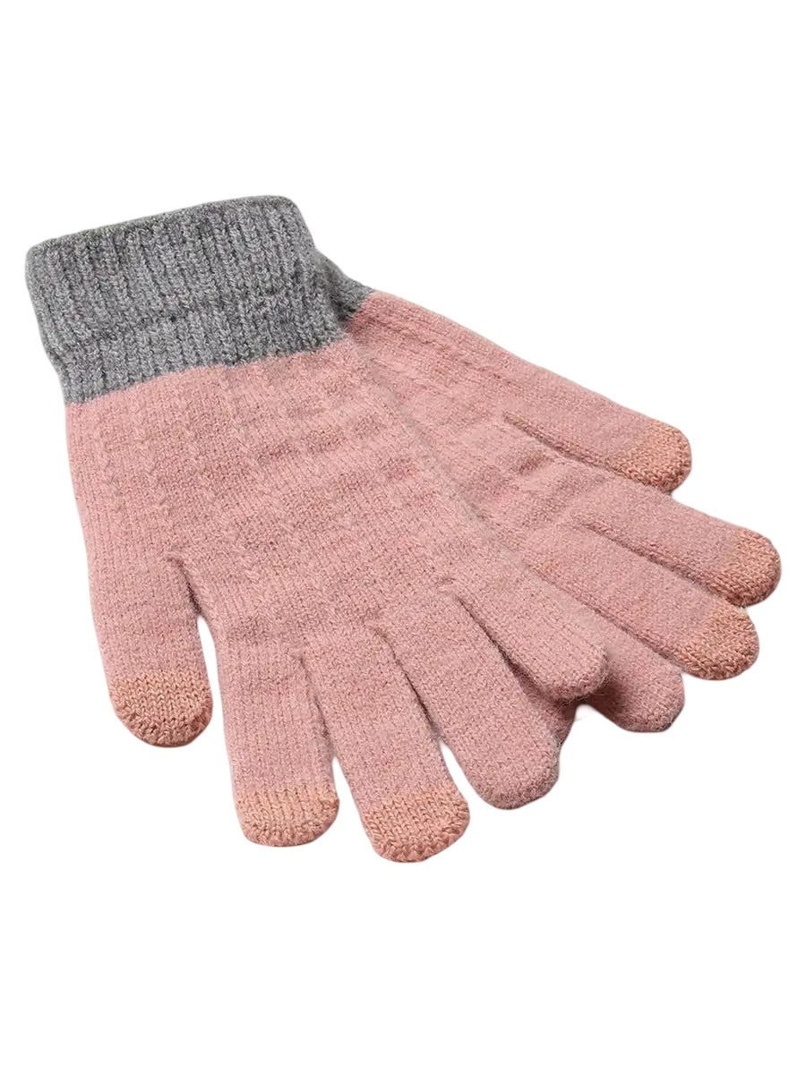 Gants d’hiver tactile, tricot femme, chauds et doux, hiver confort, look simple et chaleureux, modèle Loïs - Gants - Rose