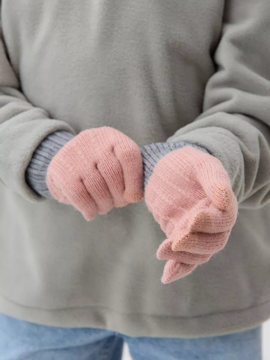 Gants d’hiver tactile, tricot femme, chauds et doux, hiver confort, look simple et chaleureux, modèle Loïs - Gants - Rose