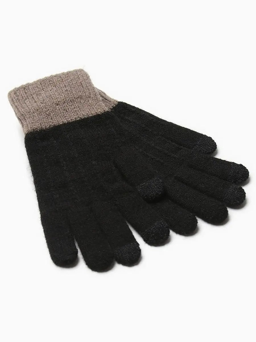 Gants d’hiver tactile, tricot femme, chauds et doux, hiver confort, look simple et chaleureux, modèle Loïs - Gants - Noir