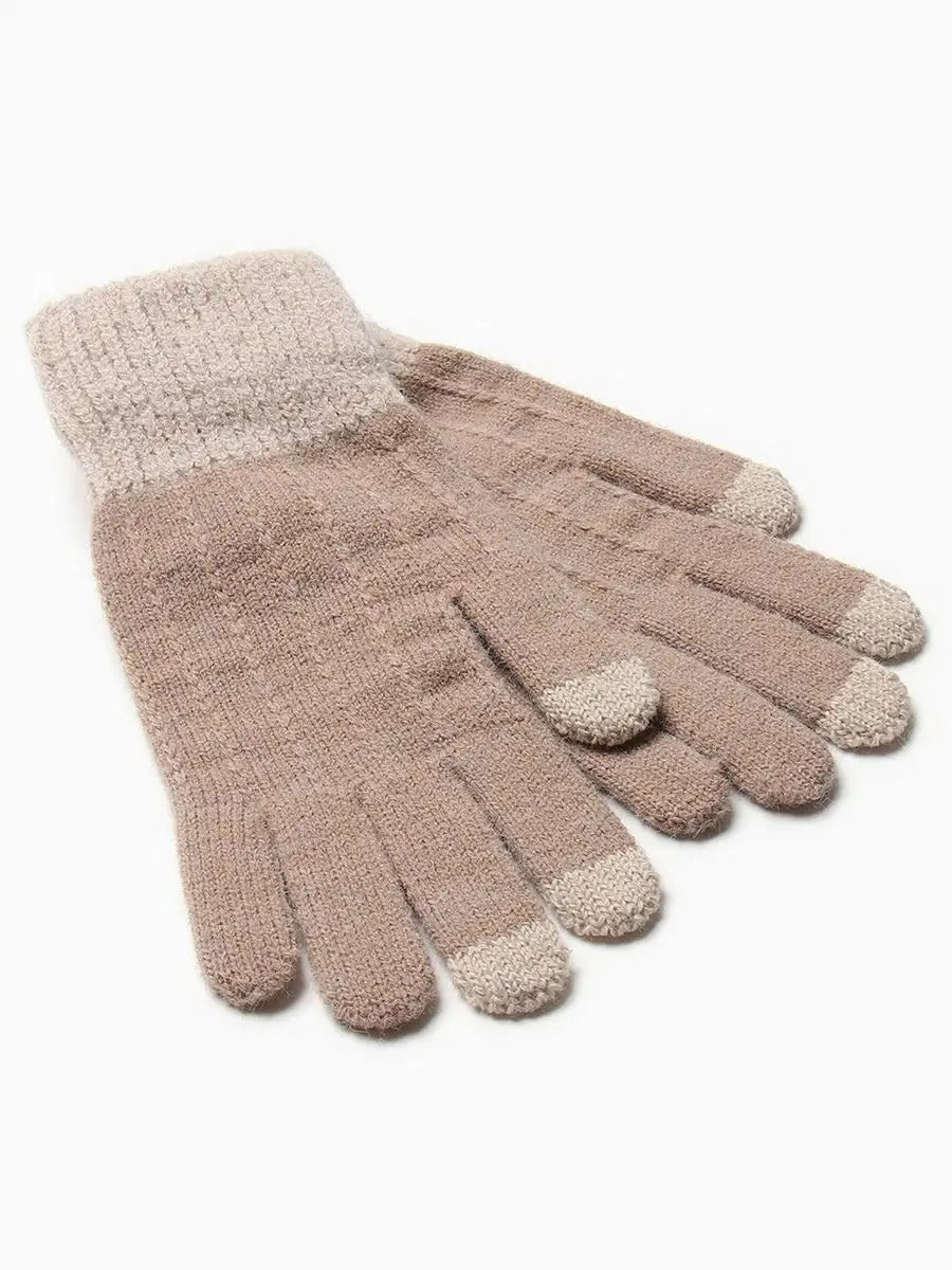 Gants d’hiver tactile, tricot femme, chauds et doux, hiver confort, look simple et chaleureux, modèle Loïs - Gants - Beige