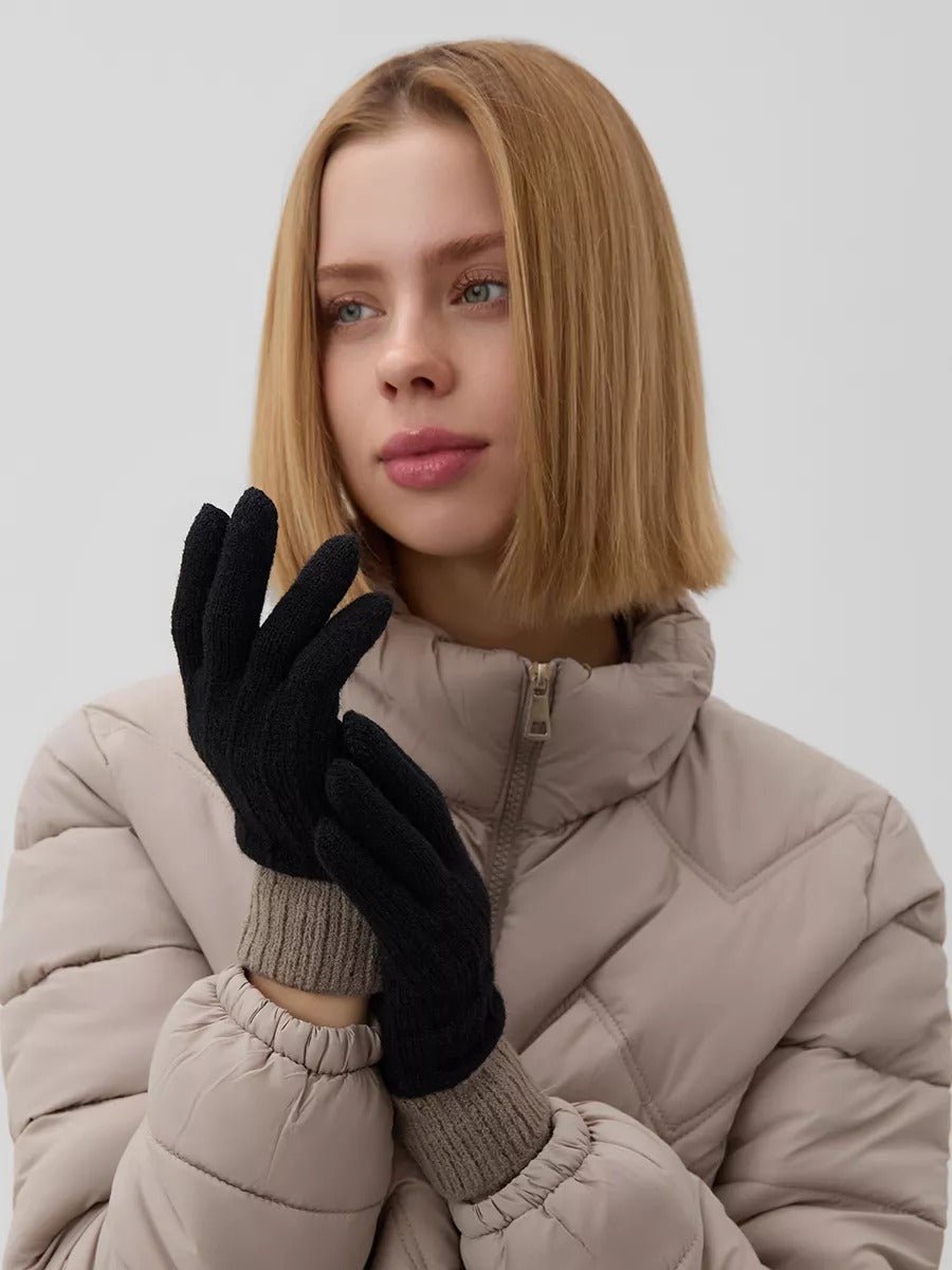 Gants d’hiver tactile, tricot femme, chauds et doux, hiver confort, look simple et chaleureux, modèle Loïs - Gants - Noir