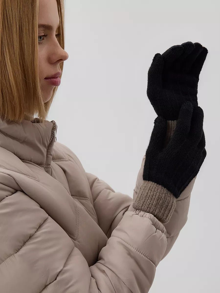 Gants d’hiver tactile, tricot femme, chauds et doux, hiver confort, look simple et chaleureux, modèle Loïs - Gants - Noir