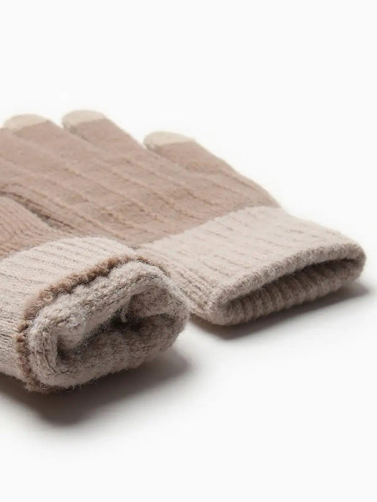 Gants d’hiver tactile, tricot femme, chauds et doux, hiver confort, look simple et chaleureux, modèle Loïs - Gants - Beige