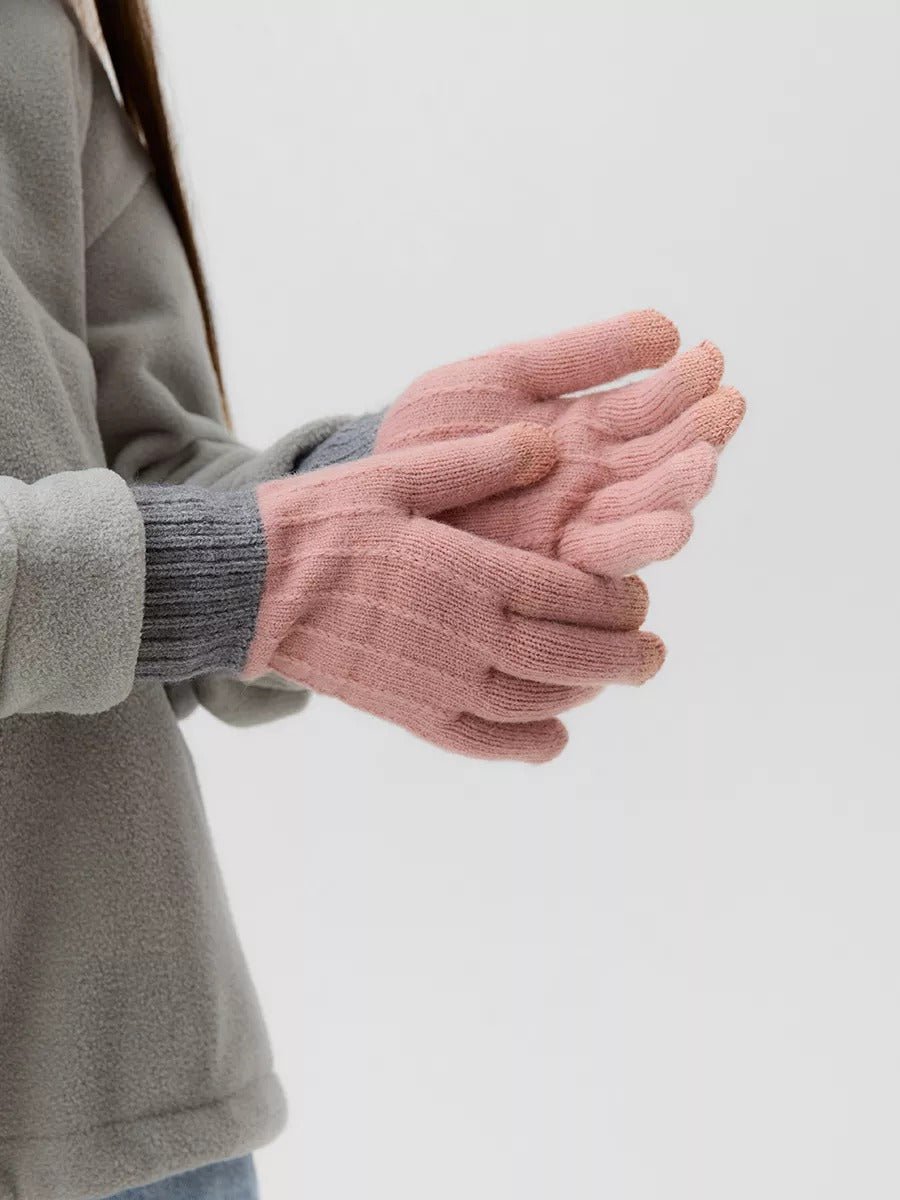 Gants d’hiver tactile, tricot femme, chauds et doux, hiver confort, look simple et chaleureux, modèle Loïs - Gants - Rose