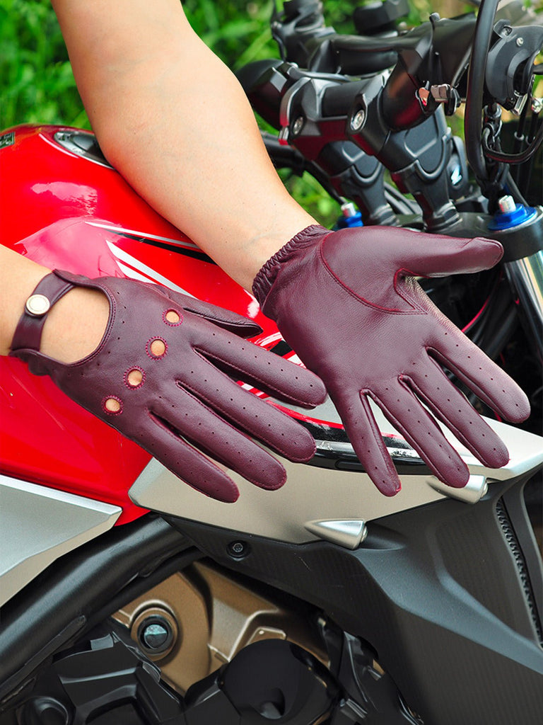 Gants en cuir homme moto, gants printemps automne, gants rétro en cuir souple, pour motard, respirants, style vintage urbain, modèle Trevor - Gants - Bordeaux M
