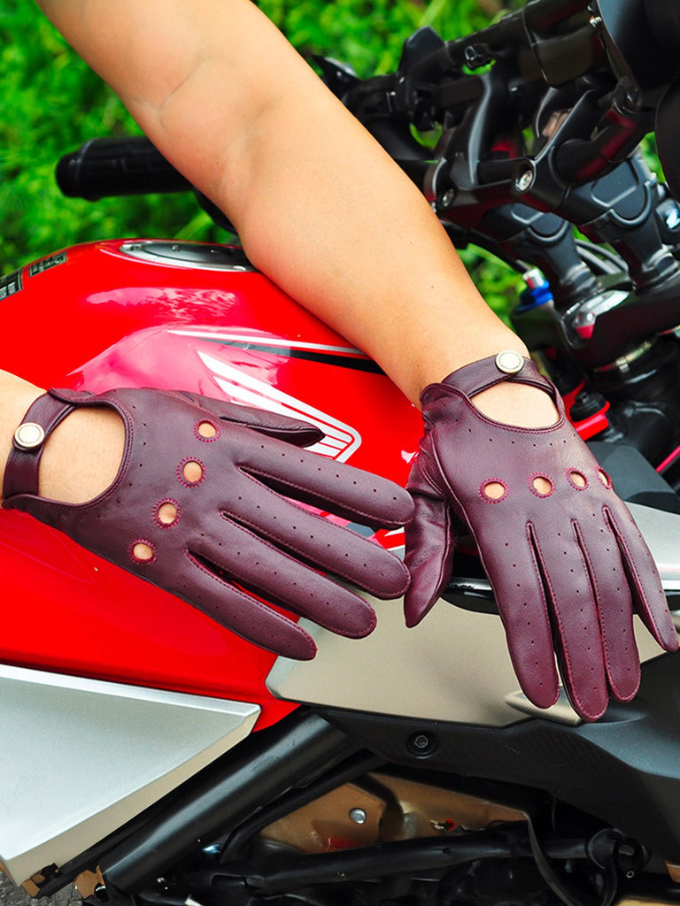 Gants en cuir homme moto, gants printemps automne, gants rétro en cuir souple, pour motard, respirants, style vintage urbain, modèle Trevor - Gants - Bordeaux M