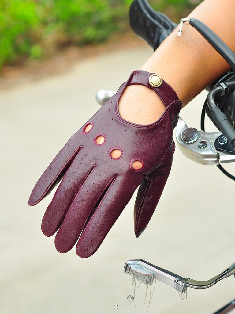 Gants en cuir homme moto, gants printemps automne, gants rétro en cuir souple, pour motard, respirants, style vintage urbain, modèle Trevor - Gants - Bordeaux M