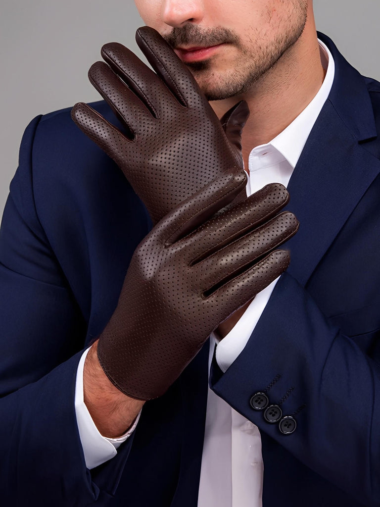 Gants en cuir homme printemps, gants tactiles cuir, gants microperforés légers, gants bouton pression habillés, gants de conduite homme, modèle Guillaume