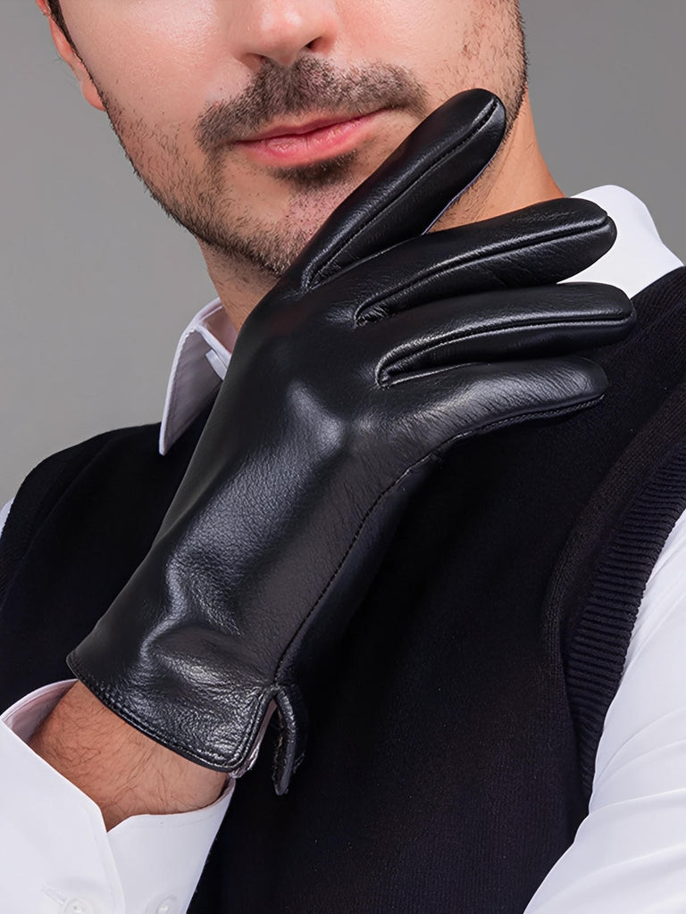 Gants en cuir noir homme, intérieur laine chaude, style business hivernal, gants tactiles hiver, gants doublés chauds, cuir véritable souple, gants élégants noirs, protection contre le froid, modèle Doby - Gants - Noir L