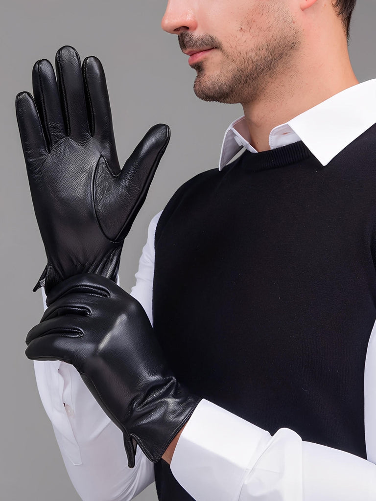 Gants en cuir noir homme, intérieur laine chaude, style business hivernal, gants tactiles hiver, gants doublés chauds, cuir véritable souple, gants élégants noirs, protection contre le froid, modèle Doby - Gants - Noir L