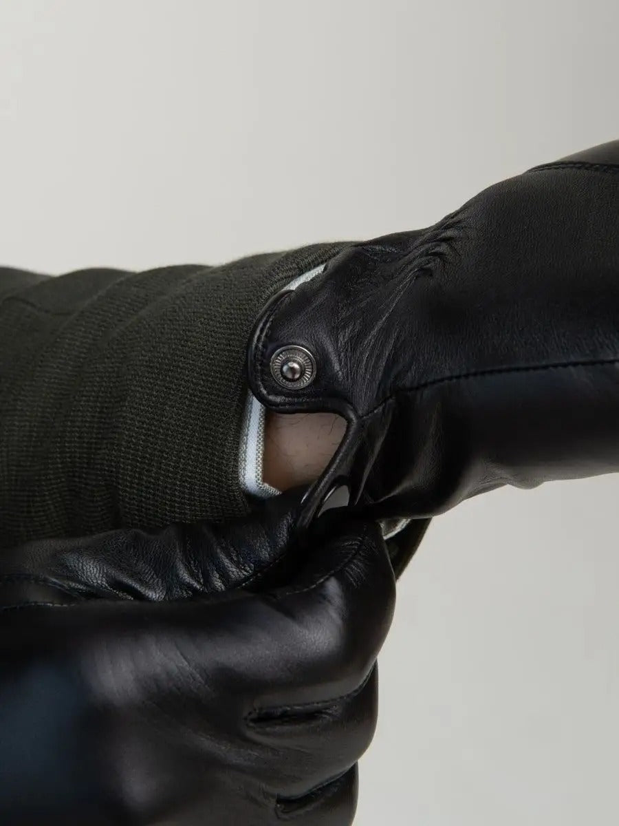 Gants en cuir pour homme, d'hiver, gants noirs doublés laine, habillés et chauds, antidérapants et moderne, modèle Romano - Gants - Noir M