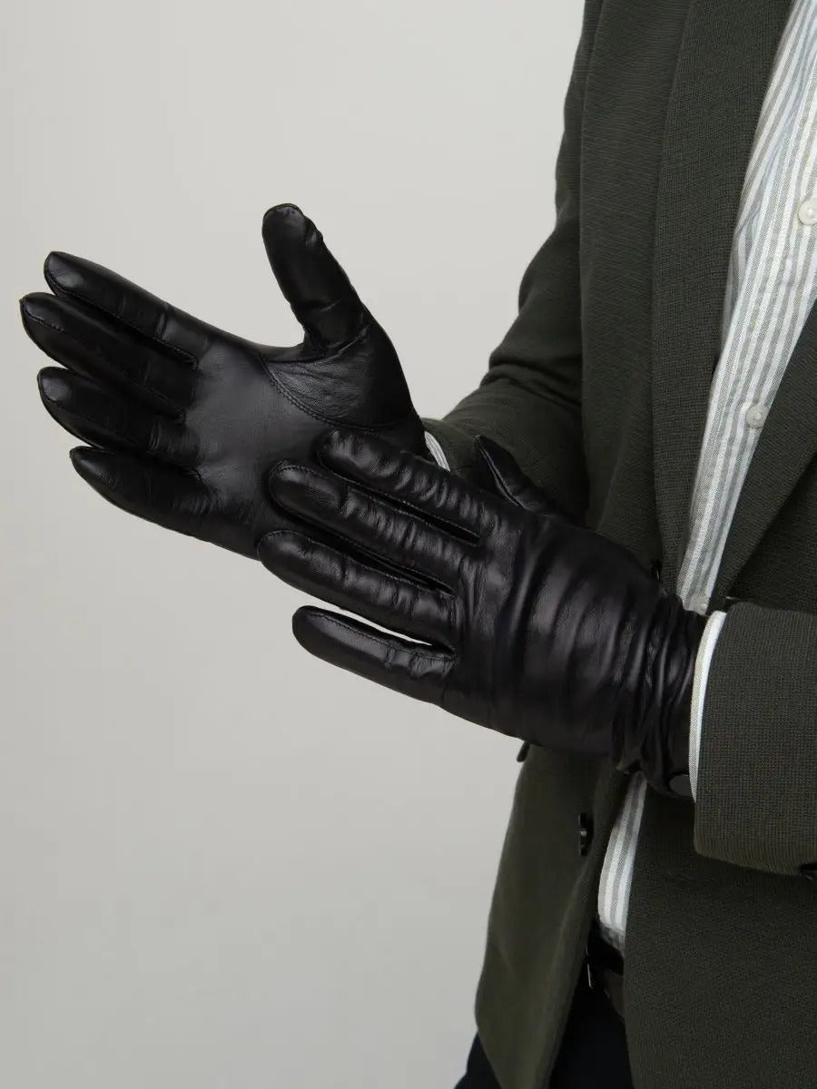 Gants en cuir pour homme, d'hiver, gants noirs doublés laine, habillés et chauds, antidérapants et moderne, modèle Romano - Gants - Noir M