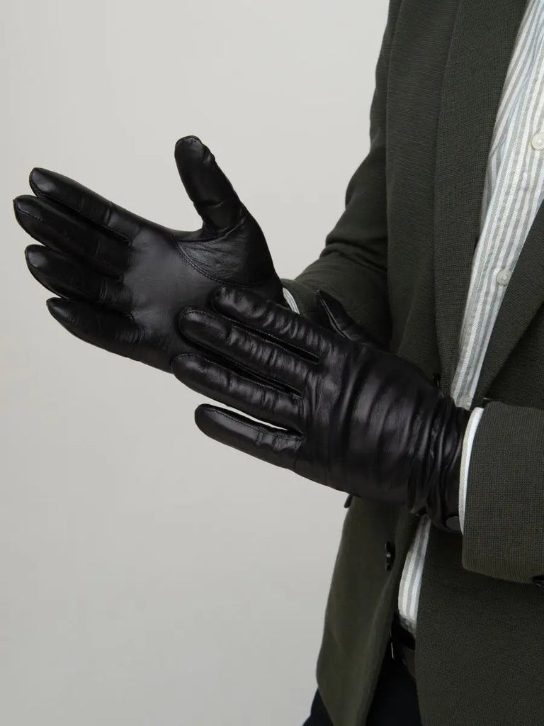 Gants en cuir pour homme, d'hiver, gants noirs doublés laine, habillés et chauds, antidérapants et moderne, modèle Romano - Gants - Noir M