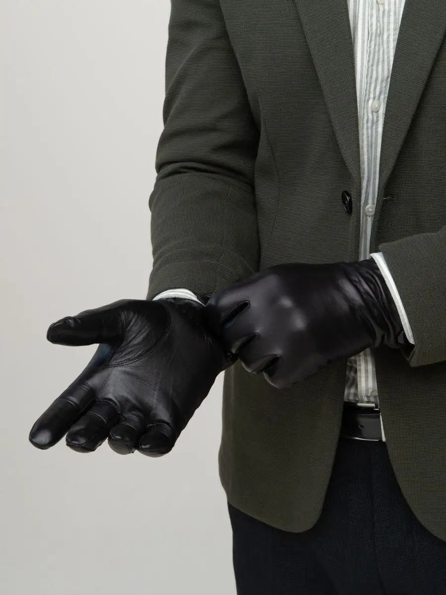 Gants en cuir pour homme, d'hiver, gants noirs doublés laine, habillés et chauds, antidérapants et moderne, modèle Romano - Gants - Noir M