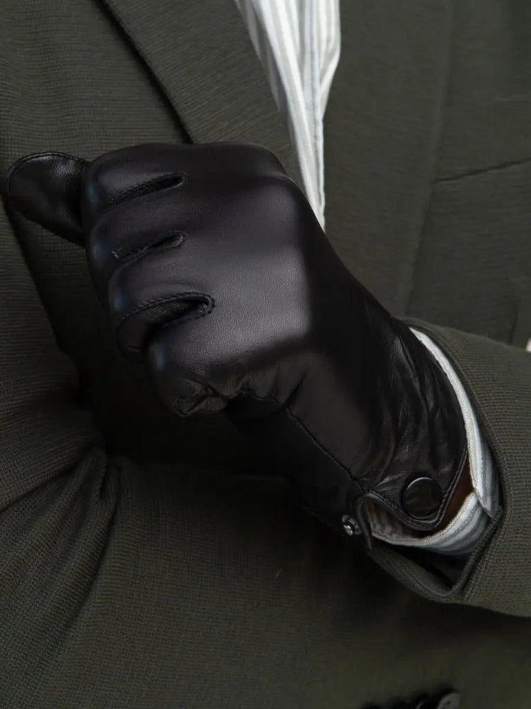 Gants en cuir pour homme, d'hiver, gants noirs doublés laine, habillés et chauds, antidérapants et moderne, modèle Romano - Gants - Noir M