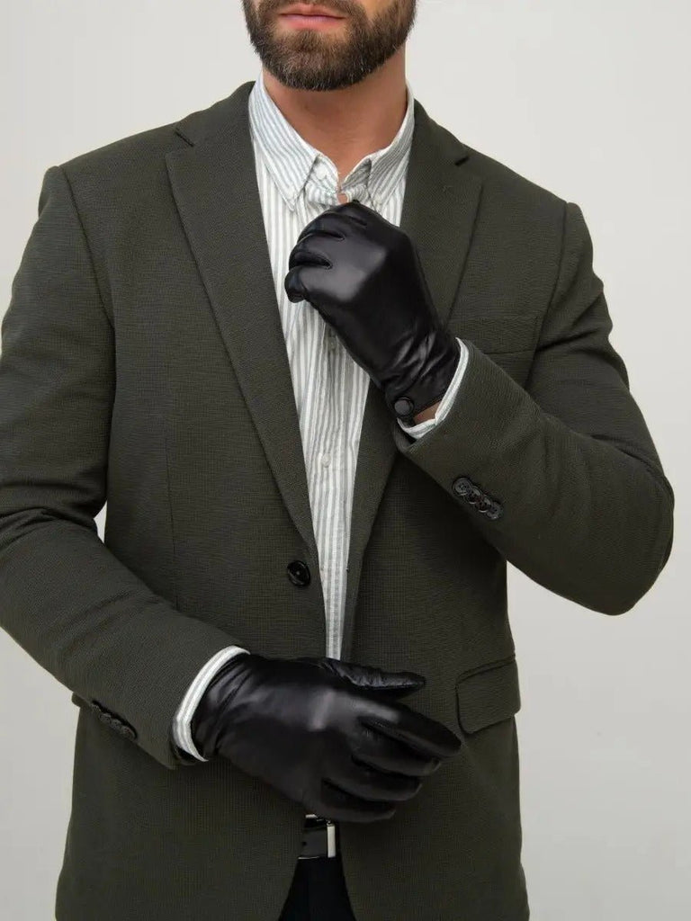 Gants en cuir pour homme, d'hiver, gants noirs doublés laine, habillés et chauds, antidérapants et moderne, modèle Romano - Gants - Noir M