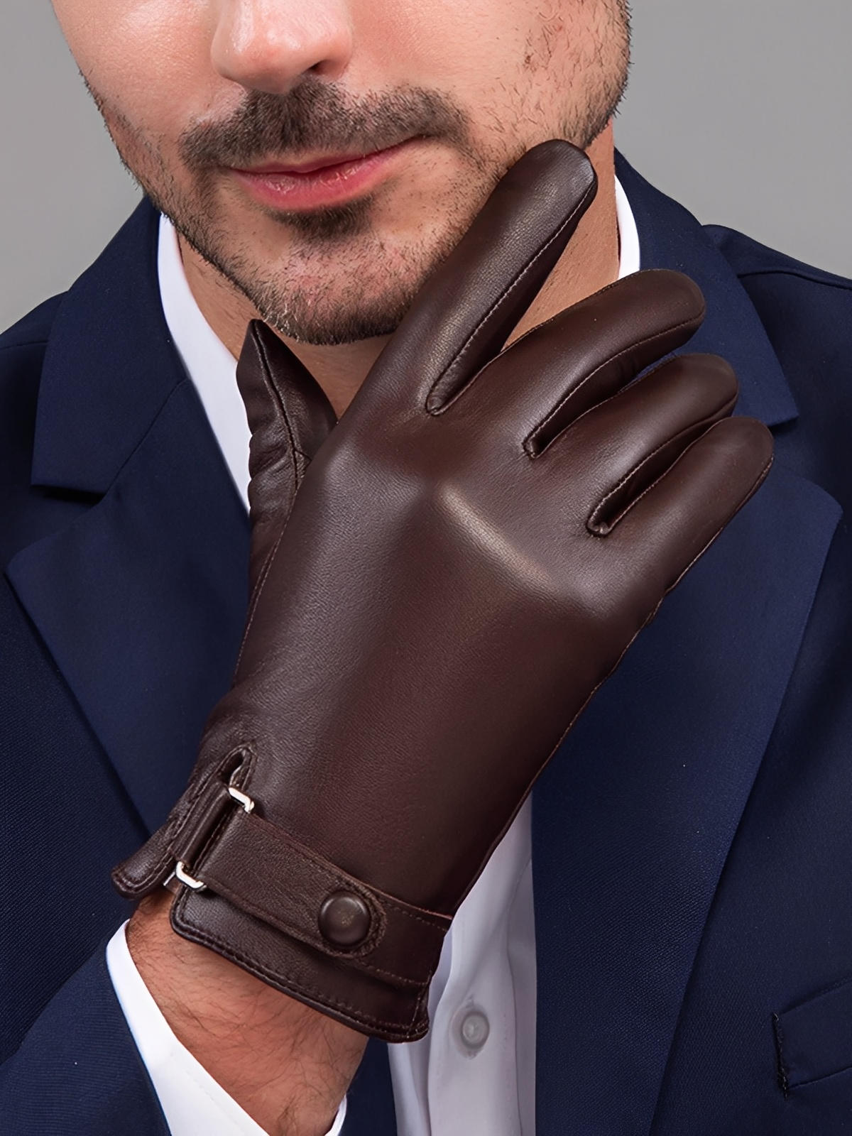 Gants en cuir pour homme, doublure chaude et douce, compatibles écran tactile, fermeture ajustable au poignet, parfaits pour l’hiver en ville, modèle Tradus