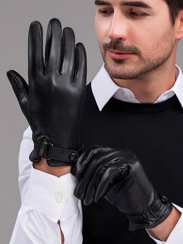 Gants en cuir pour homme, doublure chaude et douce, compatibles écran tactile, fermeture ajustable au poignet, parfaits pour l’hiver en ville, modèle Tradus