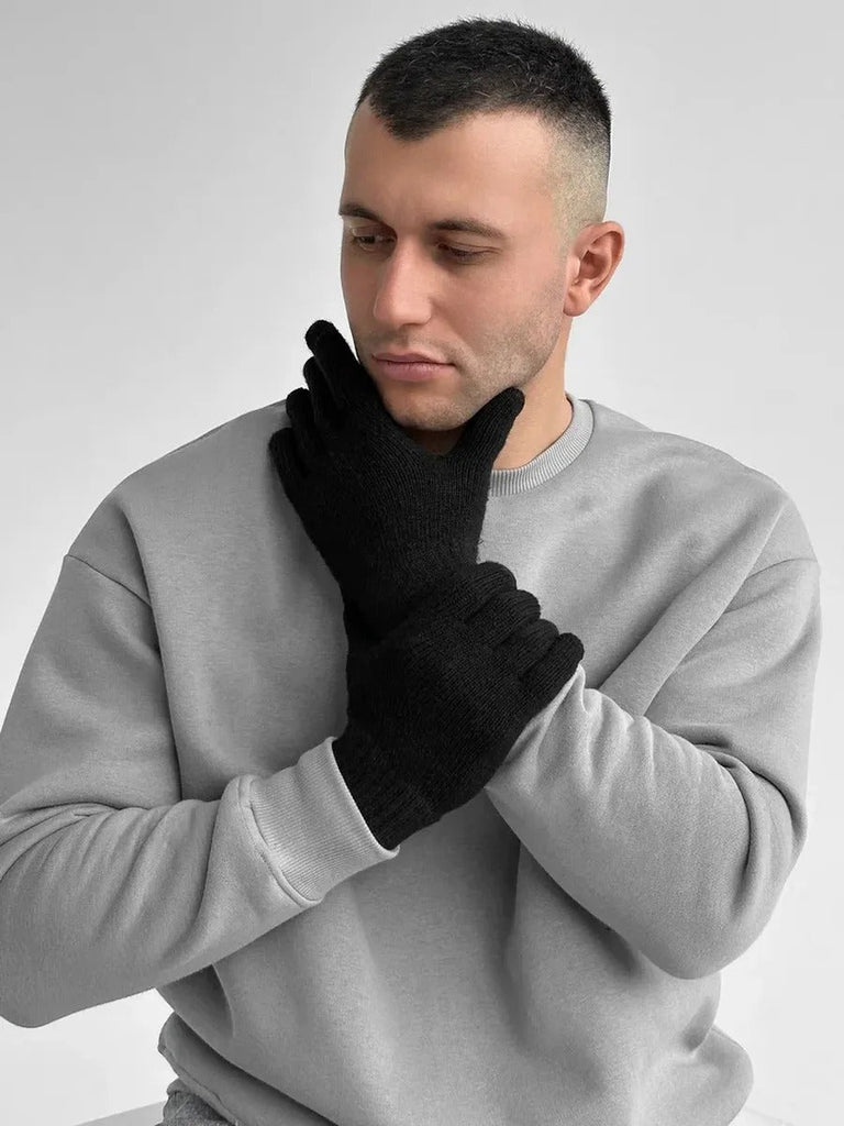 Gants homme hiver, chauds et doux, laine d'alpaga, écran tactile, maille côtelée, coupe ajustée, modèle Helwan - Gants - Noir