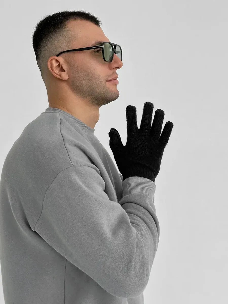 Gants homme hiver, chauds et doux, laine d'alpaga, écran tactile, maille côtelée, coupe ajustée, modèle Helwan - Gants - Noir