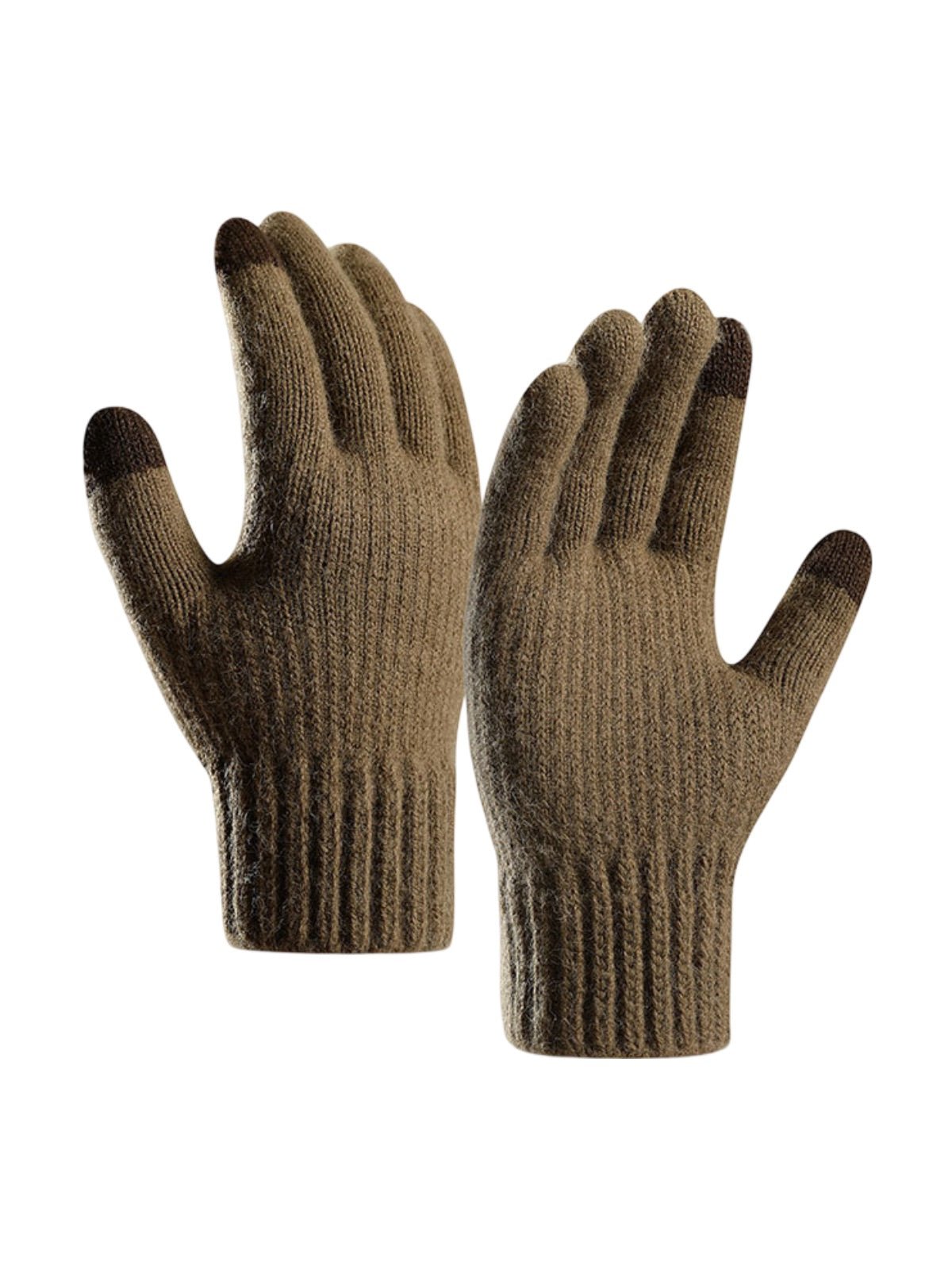 Gants homme hiver, chauds et doux, laine d'alpaga, écran tactile, maille côtelée, coupe ajustée, modèle Helwan - Gants - Marron