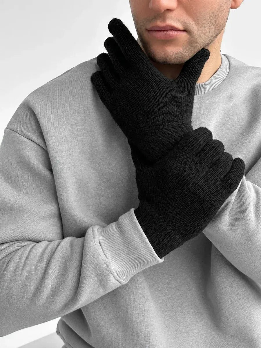 Gants homme hiver, chauds et doux, laine d'alpaga, écran tactile, maille côtelée, coupe ajustée, modèle Helwan - Gants - Noir